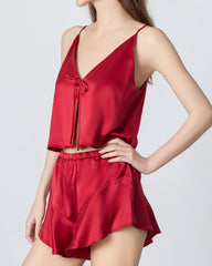 Seiden-Pyjamaset aus kurzer Camisole mit V-Ausschnitt