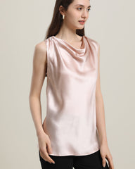 Frauen-Sleeveless Seidenbluse mit Krawattenkragen