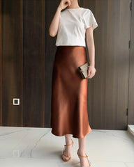 Seiden-Midi-Rock mit elastischer Taille