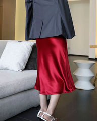 Seiden-Midi-Rock mit elastischer Taille
