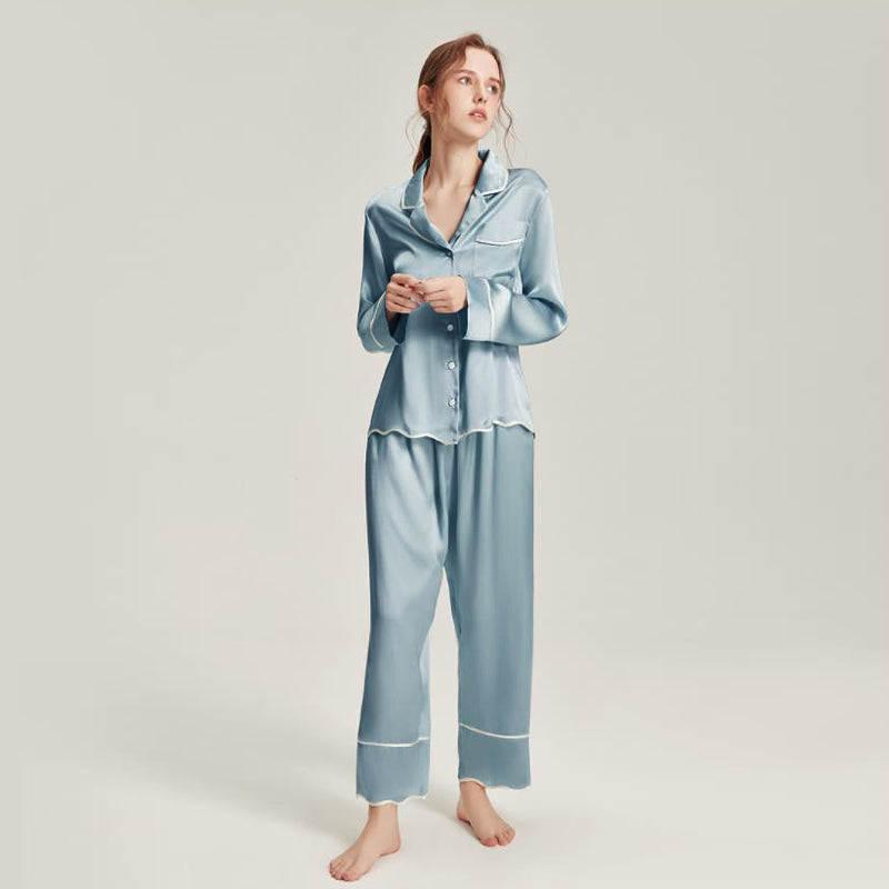 Waschbare Seiden-Pyjamasets für Frauen Haze Blue