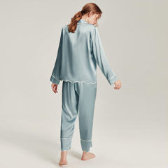 Waschbare Seiden-Pyjamasets für Frauen Haze Blue