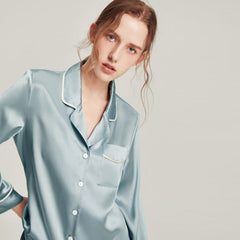 Waschbare Seiden-Pyjamasets für Frauen Haze Blue