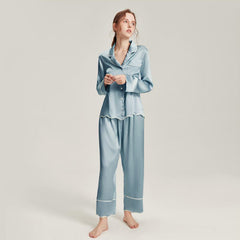 Waschbare Seiden-Pyjamasets für Frauen Haze Blue