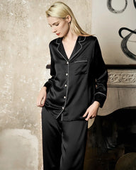 Waschbares langärmeliges Seiden-Pyjama-Set