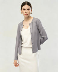 Waschbarer Seiden-Jersey Cardigan mit Knopfleiste vorne
