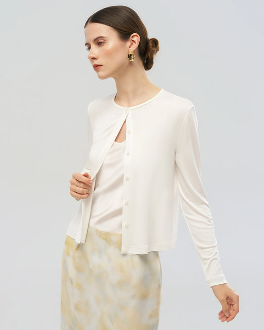 Waschbarer Seiden-Jersey Cardigan mit Knopfleiste vorne
