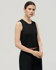 Waschbares Seiden-Jersey Cropped Tanktop mit Rundhalsausschnitt