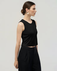 Waschbares Seiden-Jersey Cropped Tanktop mit Rundhalsausschnitt