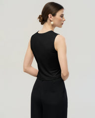 Waschbares Seiden-Jersey Cropped Tanktop mit Rundhalsausschnitt