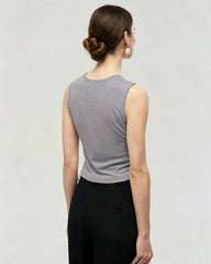 Waschbares Seiden-Jersey Cropped Tanktop mit Rundhalsausschnitt