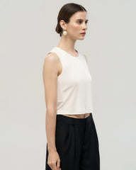 Waschbares Seiden-Jersey Cropped Tanktop mit Rundhalsausschnitt