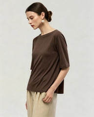 Waschbares Seidenjersey T-Shirt mit Rundhalsausschnitt
