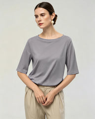 Waschbares Seidenjersey T-Shirt mit Rundhalsausschnitt
