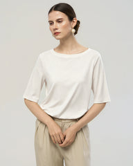Waschbares Seidenjersey T-Shirt mit Rundhalsausschnitt