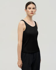 Waschbares Seiden-Jersey Tanktop mit doppeltem U-Ausschnitt