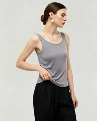 Waschbares Seiden-Jersey Tanktop mit doppeltem U-Ausschnitt