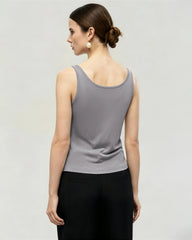 Waschbares Seiden-Jersey Tanktop mit doppeltem U-Ausschnitt