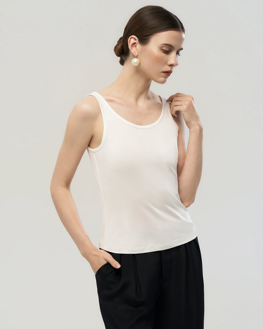 Waschbares Seiden-Jersey Tanktop mit doppeltem U-Ausschnitt