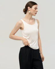 Waschbares Seiden-Jersey Tanktop mit doppeltem U-Ausschnitt