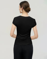 Waschbares Seidenjersey T-Shirt mit U-Ausschnitt und enger Passform