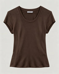 Waschbares Seidenjersey T-Shirt mit U-Ausschnitt und enger Passform