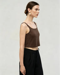 Waschbares Seidenjersey Cropped Tanktop mit quadratischem Ausschnitt