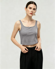 Waschbares Seidenjersey Cropped Tanktop mit quadratischem Ausschnitt