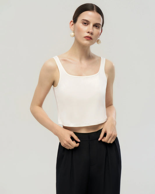 Waschbares Seidenjersey Cropped Tanktop mit quadratischem Ausschnitt
