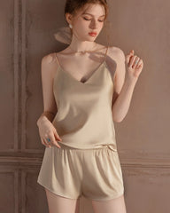 Waschbares Seiden-Pyjama-Set mit Shorts