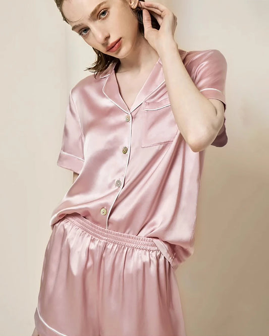 Waschbares kurzärmeliges Seiden-Pyjama-Set