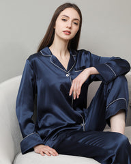 22Momme Klassisches Seiden-Pyjama-Set Navy
