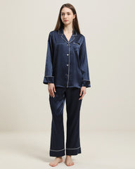 22Momme Klassisches Seiden-Pyjama-Set Navy