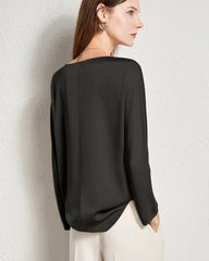 Damen Klassische Rundhals-Seidenbluse Black