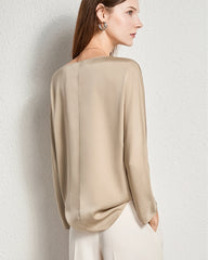 Damen Klassische Rundhals-Seidenbluse Champagne