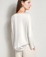Damen Klassische Rundhals-Seidenbluse Ivory