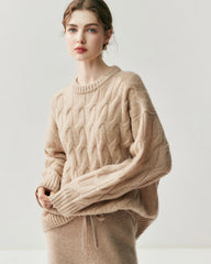 Damen Oversize-Pullover aus Seide-Kaschmir mit Zopfmuster