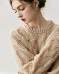 Damen Oversize-Pullover aus Seide-Kaschmir mit Zopfmuster