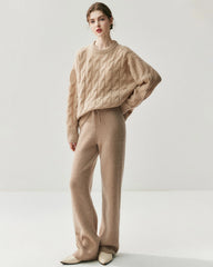 Damen Oversize-Pullover aus Seide-Kaschmir mit Zopfmuster