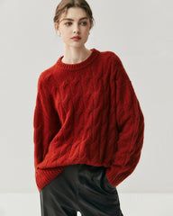 Damen Oversize-Pullover aus Seide-Kaschmir mit Zopfmuster