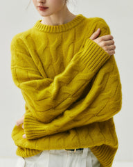 Damen Oversize-Pullover aus Seide-Kaschmir mit Zopfmuster