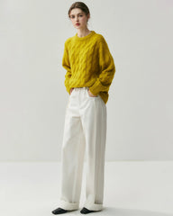 Damen Oversize-Pullover aus Seide-Kaschmir mit Zopfmuster