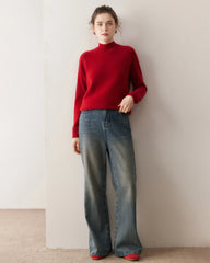 Damen-Kaschmirpullover mit Zopfmuster und Raglanärmeln