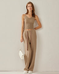 Damen Kaschmir-Straight-Wide-Leg-Hosen