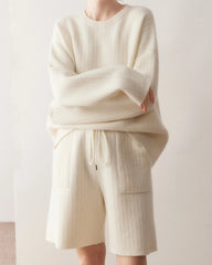 Damen Kaschmir-Woll Strickpullover und Shorts Set