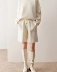Damen Kaschmir-Woll Strickpullover und Shorts Set
