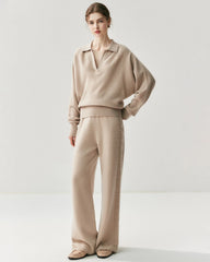 Damen Kaschmir-Woll Strickhose mit weitem Bein