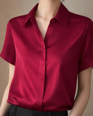 Kurzarm Klassische Seidenbluse Damen – Knopfverschluss