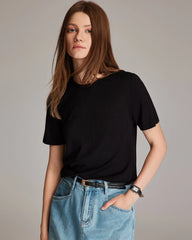 Damen-T-Shirt aus Seidenjersey mit kurzen Ärmeln