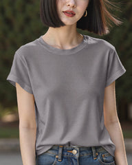 Seidenjersey T-Shirt mit Rundhals – Damen